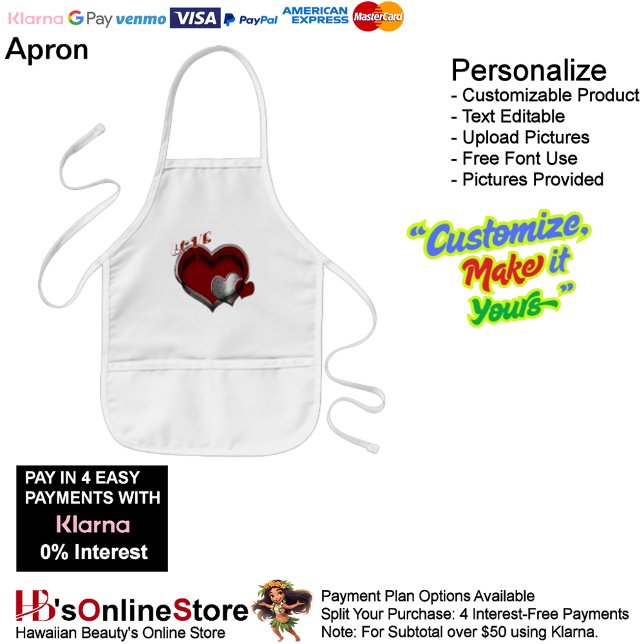 Love Heart White Kitchen Cooking Mess Free  Kids' Apron (Love Heart White Kitchen Cooking Mess Free Kids' Apron.)