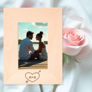 Love heart with arrow & romantic couple initials engraved frames