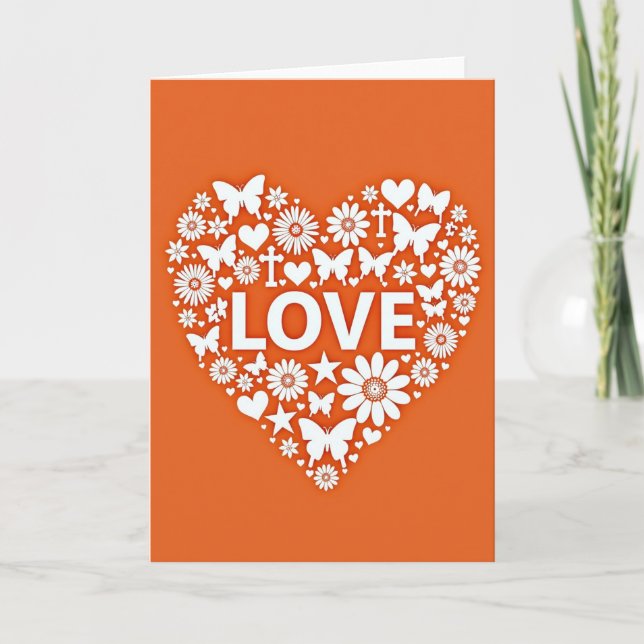 Love Heart With Flowers Butterflies Card (Front)