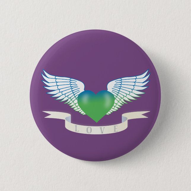 Love heart with wings pinback button (Front)