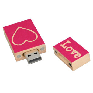 Love Heart, wooden USB flash drive