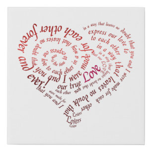 Love Heart Word Art Faux Canvas Print
