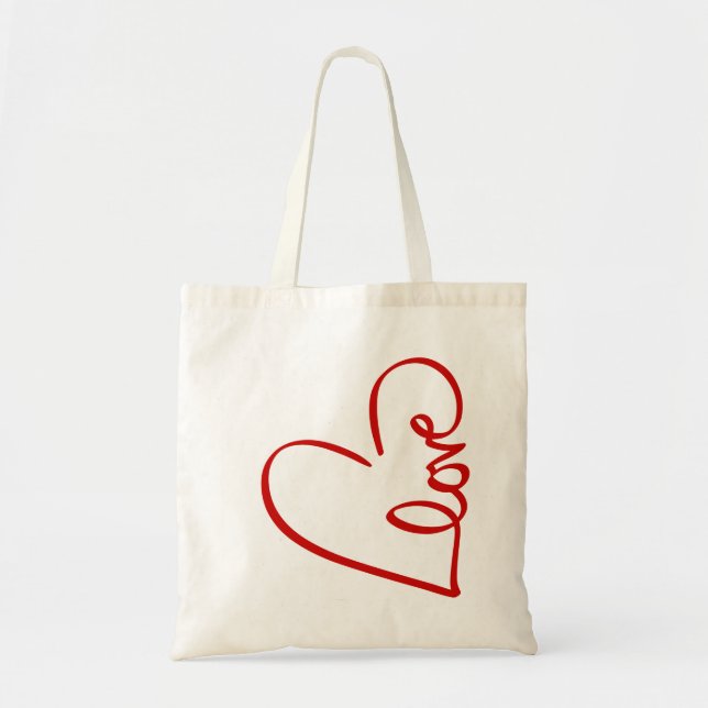 Love Heart Word Art Red Valentine's Tote Bag (Front)