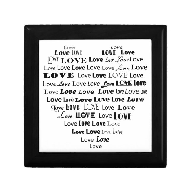 Love Heart Word Cloud - Black and White Gift Box (Front)