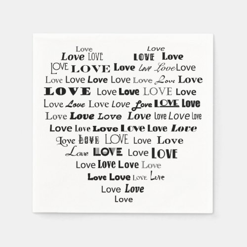Love Heart Word Cloud _ Black and White Paper Napkins