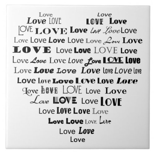 Love Heart Word Cloud _ Black and White Tile
