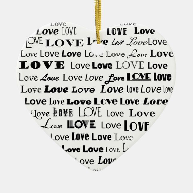 Love Heart Word Cloud - Black Ceramic Ornament (Front)