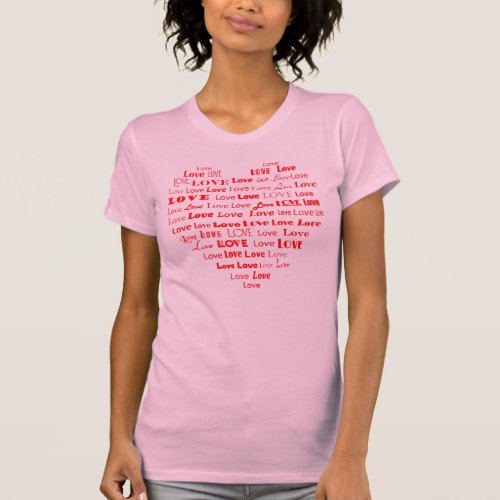 Love Heart Word Cloud Hot Pink Mixed Fonts T_Shirt