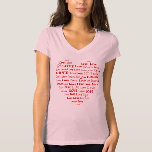 Love Heart Word Cloud Hot Pink Mixed Fonts T_Shirt