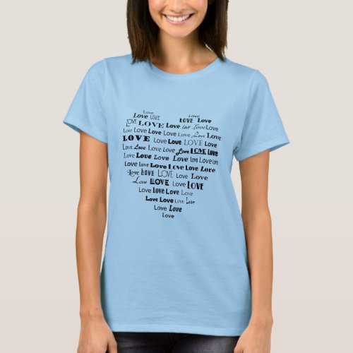 Love Heart Word Cloud in Black T_Shirt