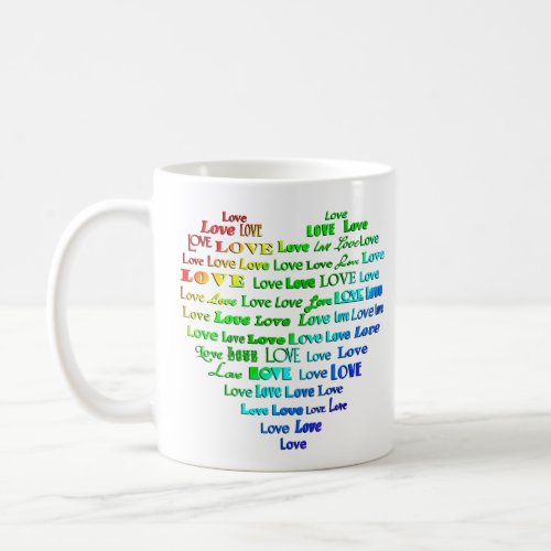 Love Heart Word Cloud in Rainbow Colors  Coffee Mug