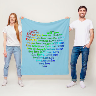 Love Heart Word Cloud in Rainbow Colors Fleece Blanket