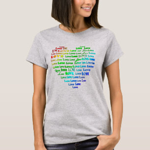 Love Heart Word Cloud in Rainbow Colors  T-Shirt