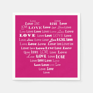 Love Heart Word Cloud - White on Fuchsia Pink Napkins