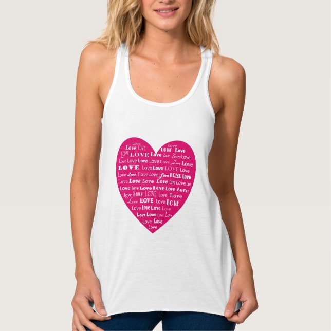 Love Heart Word Cloud - White on Fuchsia Pink Tank Top (Front)