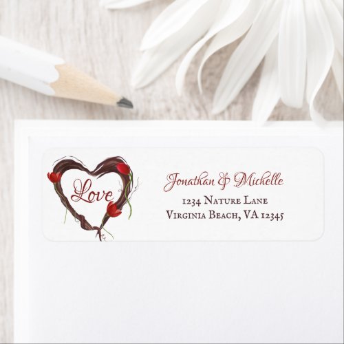 Love Heart Wreath with Red Tulips Address Label