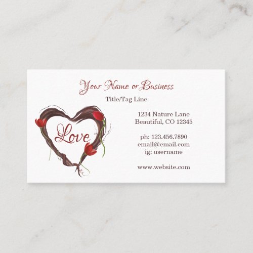 Love Heart Wreath with Red Tulips Business Card