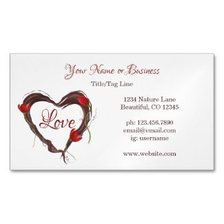 Love Heart Wreath with Red Tulips Business Card Magnet