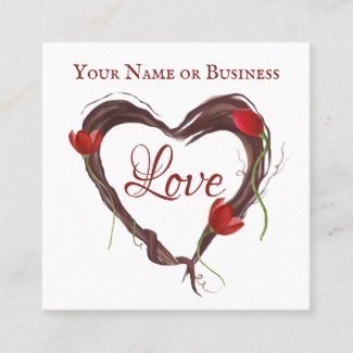 Love Heart Wreath with Red Tulips Square Business Card