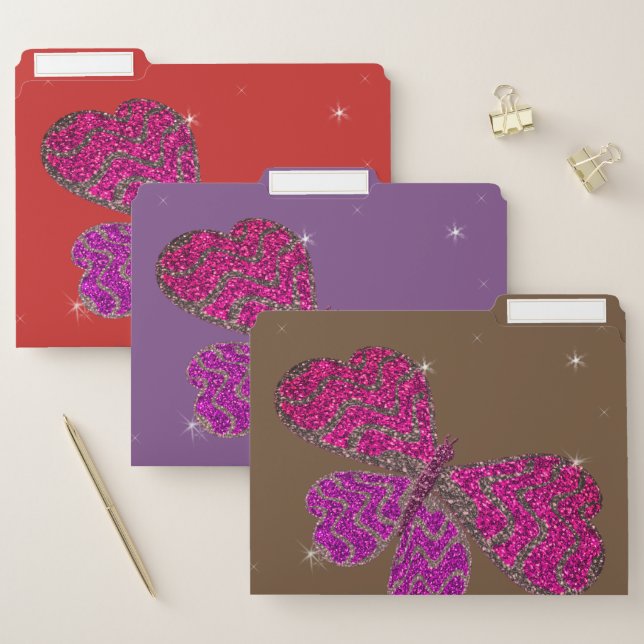 Love hearted Glitter Butterfly File Folder (Set)