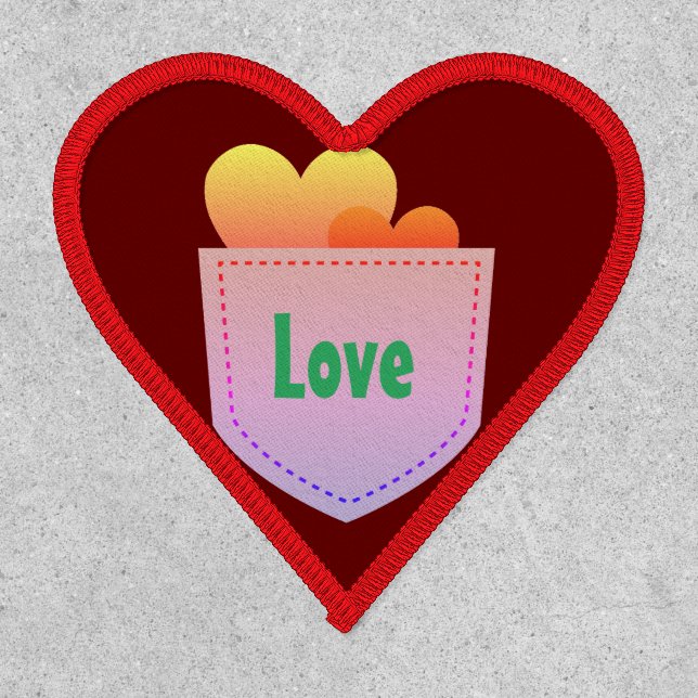 Love Hearts 2" Red Stitching, Iron-On Patch (Front)