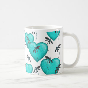 Love Hearts and Dragonflies Turquoise Coffee Mug