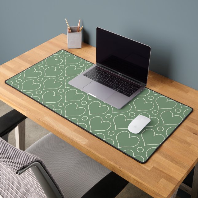Love Hearts and Polka Dots pattern in Green Desk Mat (Office 2)