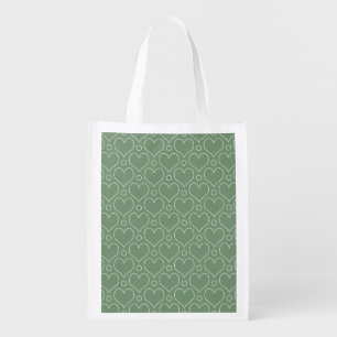 Love Hearts and Polka Dots pattern in Green Grocery Bag