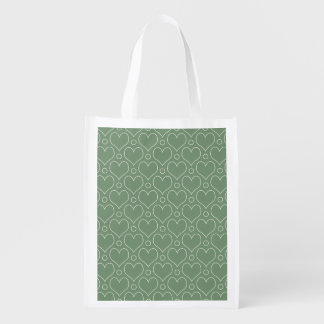 Love Hearts and Polka Dots pattern in Green Grocery Bag