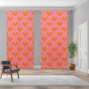 Love Hearts and Polka Dots pattern in Pink, Orange Blackout Curtains