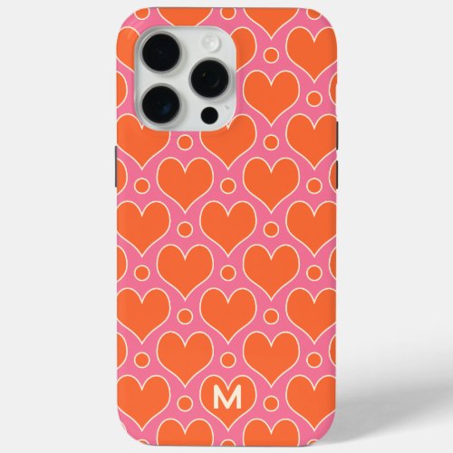Love Hearts and Polka Dots pattern in Pink Orange iPhone 15 Pro Max Case