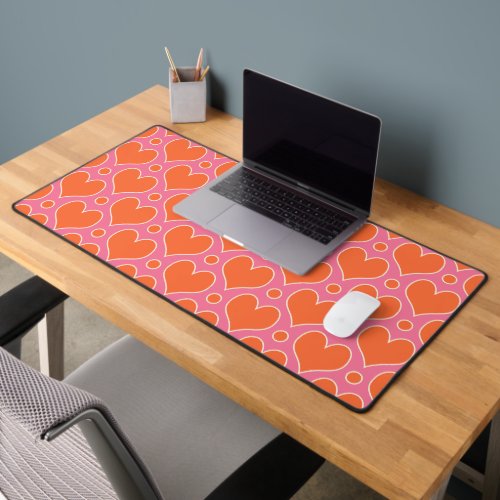 Love Hearts and Polka Dots pattern in Pink Orange Desk Mat