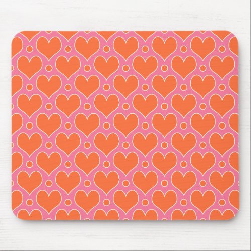Love Hearts and Polka Dots pattern in Pink Orange Mouse Pad