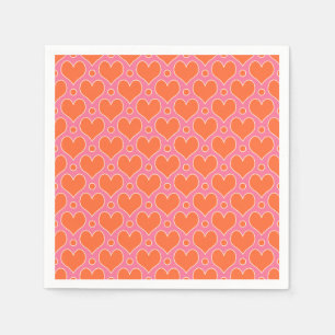 Love Hearts and Polka Dots pattern in Pink, Orange Napkins