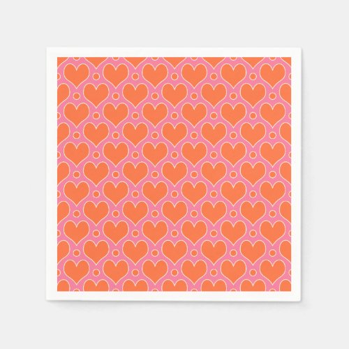 Love Hearts and Polka Dots pattern in Pink Orange Napkins