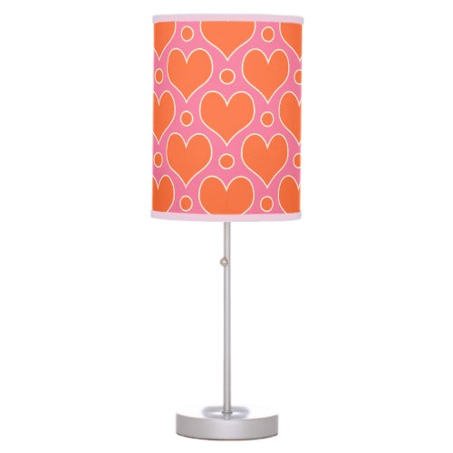 Love Hearts and Polka Dots pattern in Pink Orange Table Lamp