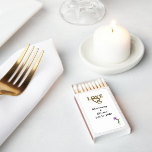 Love Hearts and Purple Thistle Wedding Reception Matchboxes