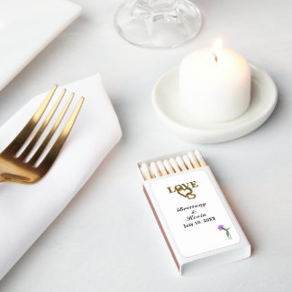 Love Hearts and Purple Thistle Wedding Reception Matchboxes