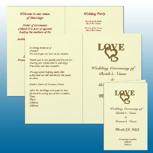 Love Hearts and Red Rose Wedding Foldable Program