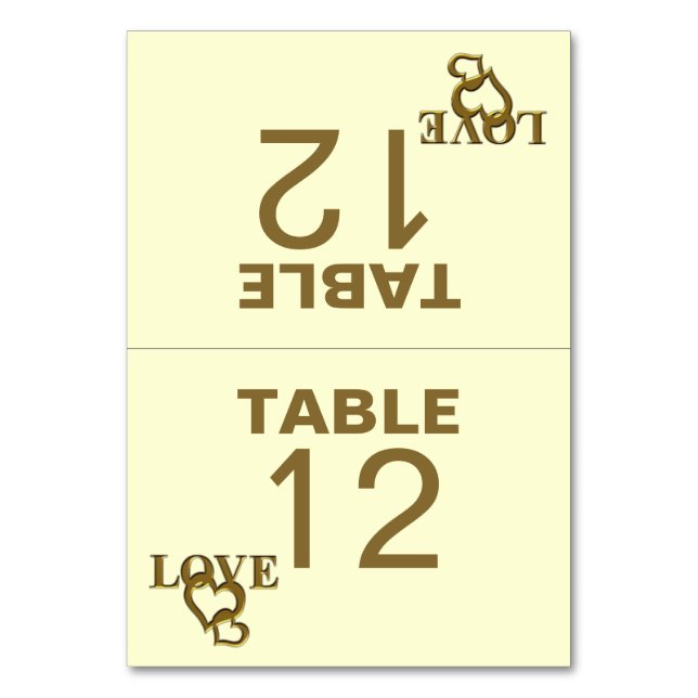 Love Hearts and Red Rose Wedding Folded Table Card (Front)