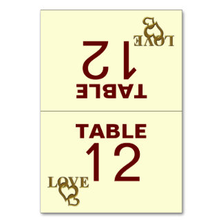 Love Hearts and Red Rose Wedding Folded Table Card