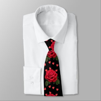 Love Hearts and Red Roses on Black Valentine's Day