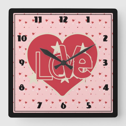 Love Hearts and Stars Square Wall Clock