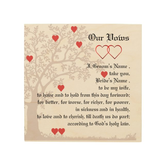 Love Hearts and Tree Wedding Vows Wood Wall Decor (Front)
