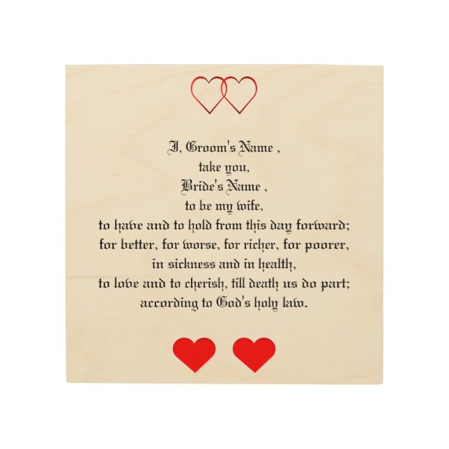 Love Hearts and Wedding Vows Wood Wall Art (Front)