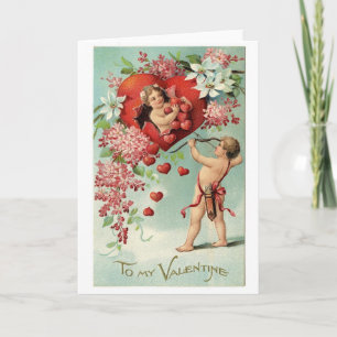 love hearts angel cherub vintage valentine holiday card