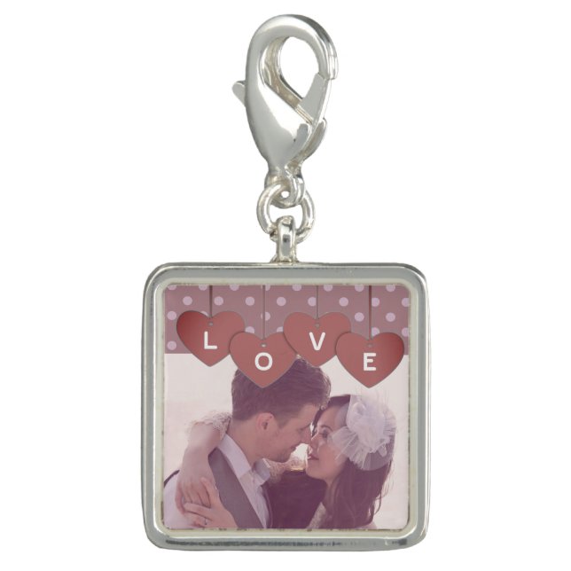Love Hearts Banner Romantic Overlaid Custom Photo Charm (Front)