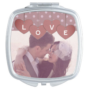 Love Hearts Banner Romantic Overlaid Custom Photo Compact Mirror