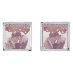 Love Hearts Banner Romantic Overlaid Custom Photo Cufflinks