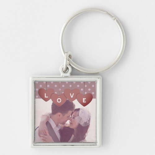 Love Hearts Banner Romantic Overlaid Custom Photo Keychain